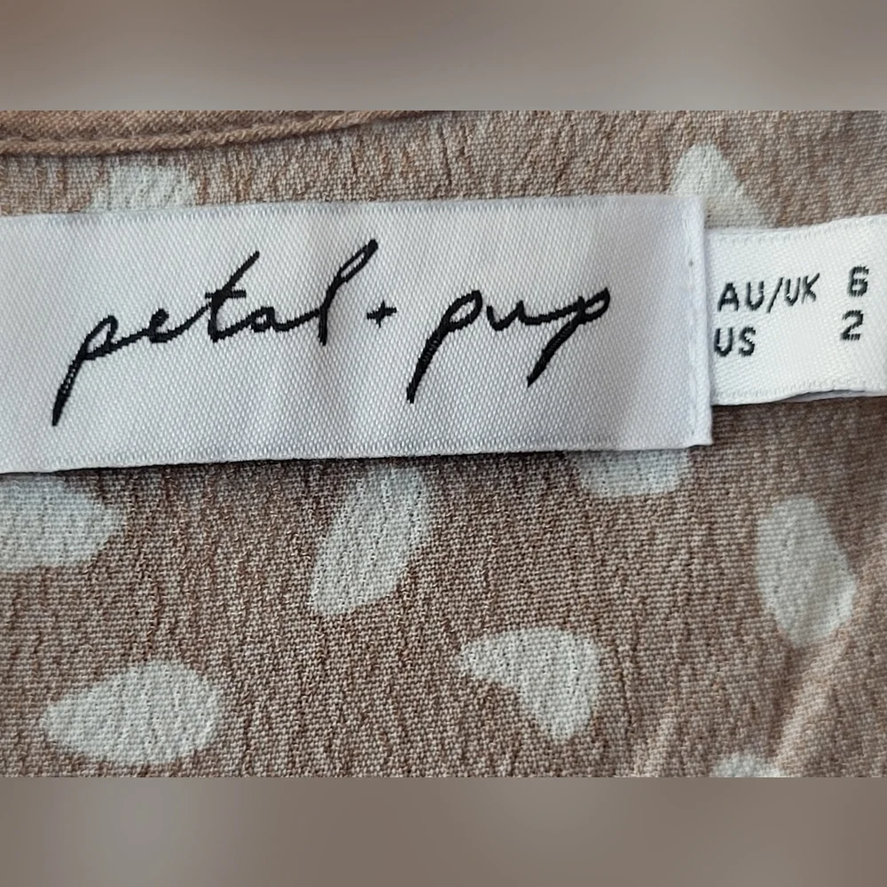 Petal & Pup Mocha Franklin Print Puff Sleeve Midi Dress - Size 2 - Picture 7 of 10